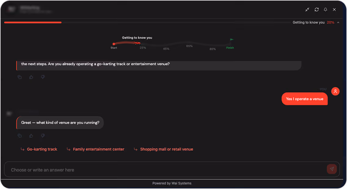 Guided assistant qualifying an operator through structured questions